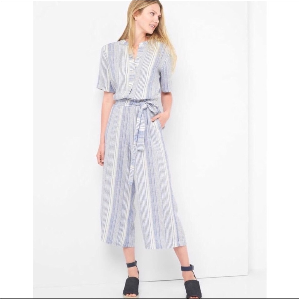 Gap Tie Belt Stripe Jumpsuit in Linen